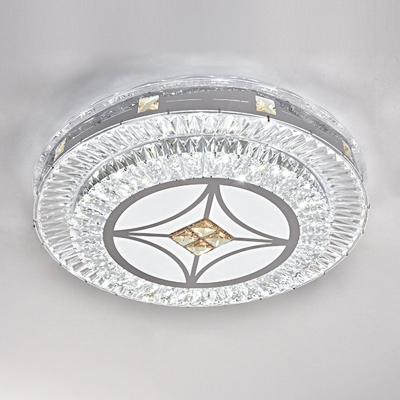 Crystal-Encrusted Round Flush Ceiling Light Simplicity Stainless Steel LED Flush Mounted Lamp