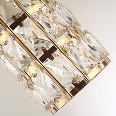 Cylinder Stairs Multi Hanging Light Fixture Beveled Cut K9 Crystal 10-Bulb Modern Pendant Lamp