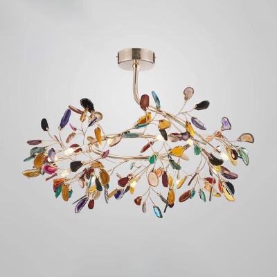 Firefly Shaped Living Room LED Suspension Light Agate Nordic Style Chandelier Light in Champagne