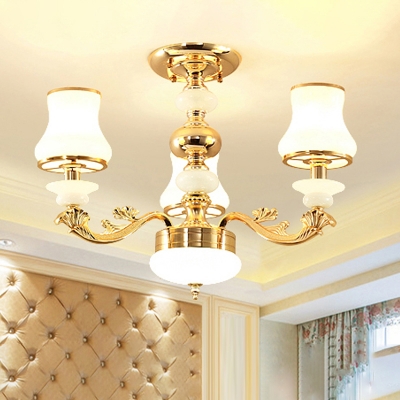 Frosted Glass White Ceiling Suspension Lamp Curve-Shaped Antique Chandelier Light