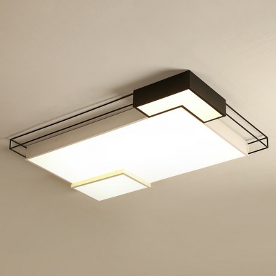 Geometric LED Flush Mount Ceiling Lighting Fixture Modern Metal Black-White Flush Light