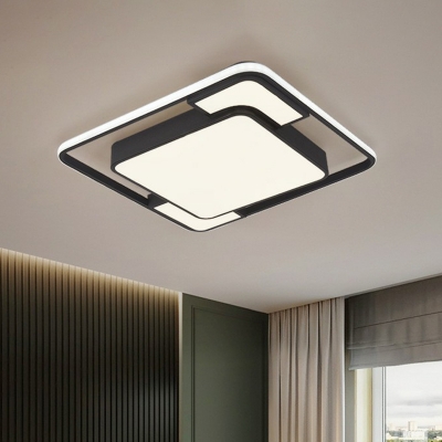 LED Bedroom Ceiling Mounted Lamp Modern Black Flush Light with Square Acrylic Shade