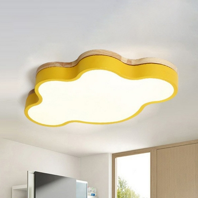 Macaron Cloud-Shape Ceiling Flush Light Wooden Nursery LED Flush-Mount Light Fixture