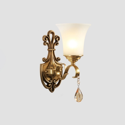 Opal Frosted Glass Wall Lamp Antique Brass Shaded Corridor Wall Sconce Light Fixture