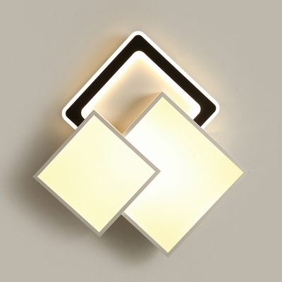 Square Bedroom LED Flush Ceiling Light Fixture Acrylic Nordic Flushmount Lighting in Black-White