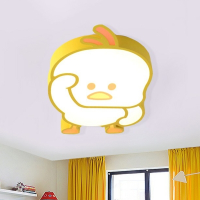 Yellow Duck Shaped Ceiling Lighting Cartoon LED Acrylic Flush Mount Light Fixture