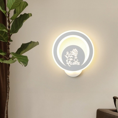Acrylic Round Wall Mount Light Artistry White LED Carved Wall Sconce for Living Room