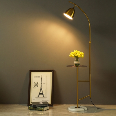 Bell Shade Floor Light Minimalistic Metallic Single-Bulb Living Room Standing Lamp with Tray and Marble Base