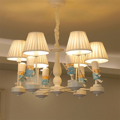 Gathered Fabric Tapered Chandelier Kids Ceiling Suspension Lamp with Soldier Deco