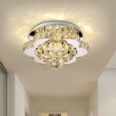 Geometric Hallway Semi Flush Mount Light Crystal LED Close to Ceiling Lamp in Stainless Steel