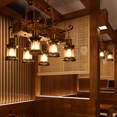 Geometric Wooden Ceiling Chandelier Industrial Restaurant Suspended Lighting Fixture