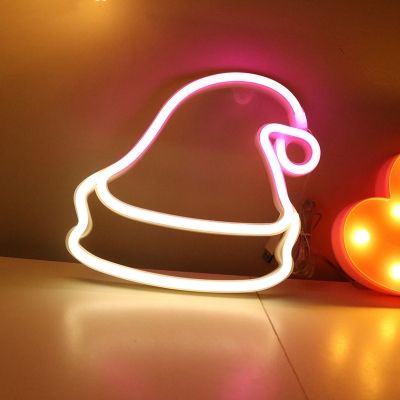 Kids Christmas Hat Shaped Night Lighting Plastic Childrens Bedroom Battery LED Wall Lamp in White