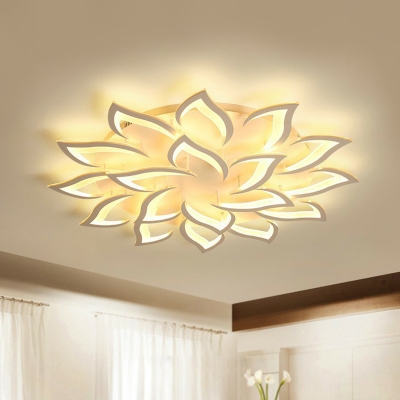 Modern Flower Semi-Flush Ceiling Light Acrylic Living Room LED Flush Mount in White