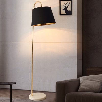 Modern Style Tapered Floor Light Fabric Single-Bulb Living Room Standing Lamp with Marble Base