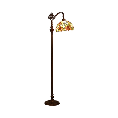 Orange Sunflower Patterned Floor Light Tiffany Single-Bulb Stained Glass Stand Up Lamp