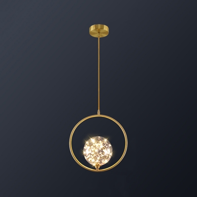 Post-Modern LED Hanging Lamp Brass Sphere Pendant Light Fixture with Clear Glass Shade