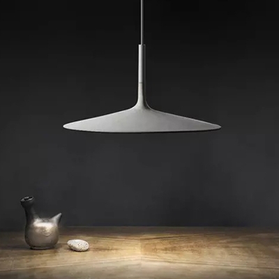 Simplicity 1-Light Pendant Light Grey Saucer Shaped Hanging Lamp with Cement Shade