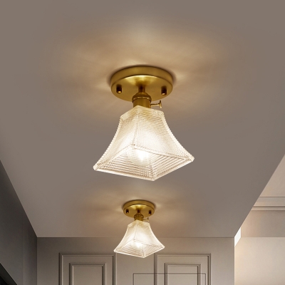 Tapered Hallway Semi Flush Mount Light Simple Clear Glass Single Gold Ceiling Lamp