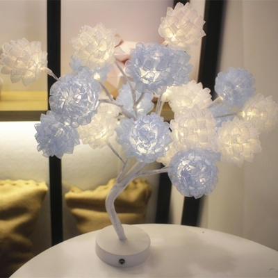 Tulle Rose Tree Nightstand Lamp Artistic USB Powered LED Table Light for Girls Room