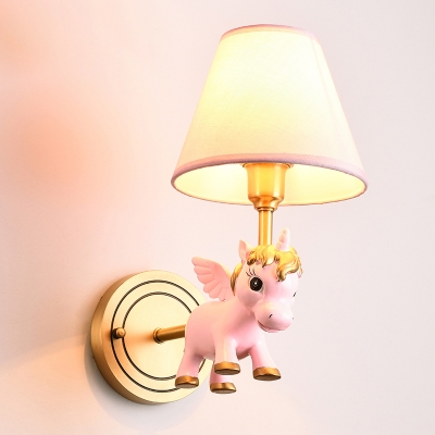Unicorn Kids Bedside Wall Sconce Light Resin 1 Head Cartoon Wall Lamp with Empire Shade