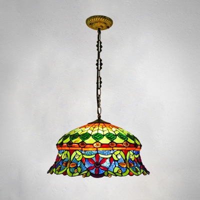 3 Lights Yurt Shaped Chandelier Pendant Tiffany Style Handcrafted Art Glass Hanging Light