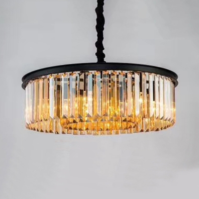 Black Geometric Shape Drop Lamp Retro Smoky Prismatic Crystal Living Room Chandelier