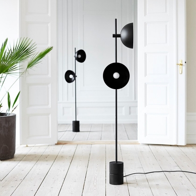 Black Phonograph Design Floor Light Postmodern 2-Bulb Metal Stand Up Lamp with Marble Base