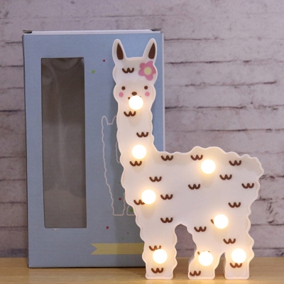 Cartoon Alpaca Night Table Light Plastic Girls Room Battery LED Nightstand Lamp in White