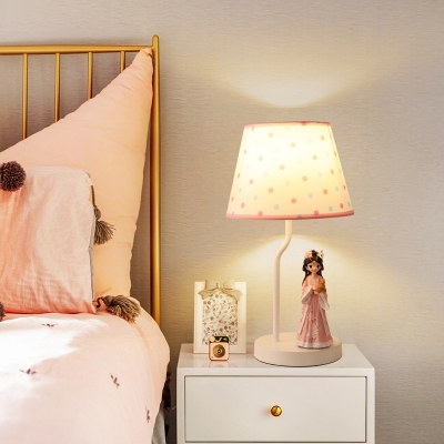 Creative 1-Bulb Night Light White-Pink Ancient Chinese Girl Table Lamp with Fabric Shade