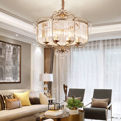 Crystal Chandelier Pendant Light Traditional Drum Shaped Living Room Hanging Light Fixture