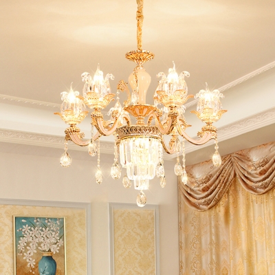 Crystal Weathered Zinc Ceiling Light Flower Shaped Antique Chandelier for Living Room