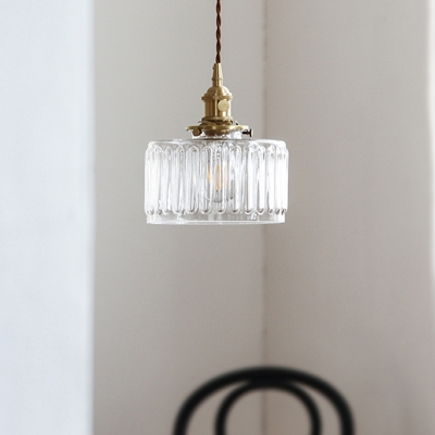 Cylinder Bedside Pendulum Light Loft Textured Glass 1 Head Gold Finish Hanging Pendant Light