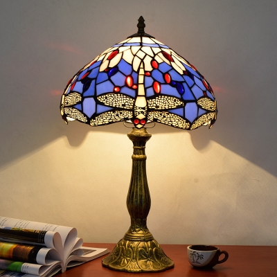 Dome Shaped Nightstand Lamp Tiffany Hand Rolled Art Glass Single-Bulb Table Light