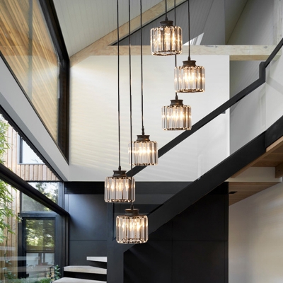 Duplex House Multi Pendant Light Modern Ceiling Lamp with Cylindrical Crystal Shade