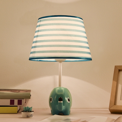 Elephant Study Room Desk Light Resin 1 Head Cartoon Reading Lamp with Tapered Shade in Blue