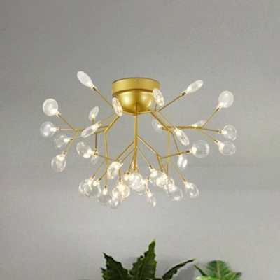 Firefly Dining Room Flush Mount Chandelier Glass Minimalist LED Semi Flush Light Fixture in Gold