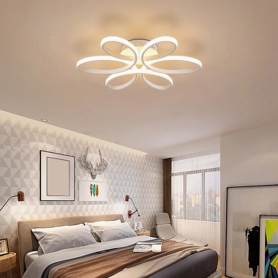 Flower Shaped Living Room Flush Mount Ceiling Light Acrylic Modern LED Semi Flush Light in White