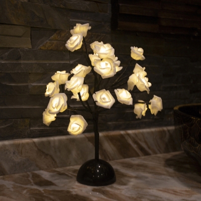 Flower Tree LED Table Light Romantic Modern Plastic Bedroom Battery Nightstand Lamp in Black