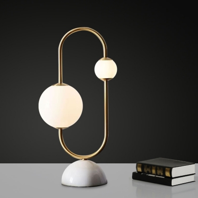 Frosted Glass Sphere Nightstand Lamp Post-Modern 2 Bulbs Gold Table Light with Dome Marble Base