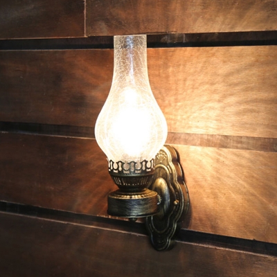 Glass Kerosene Wall Mounted Lighting Vintage 1 Bulb Corridor Wall Sconce in Bronze