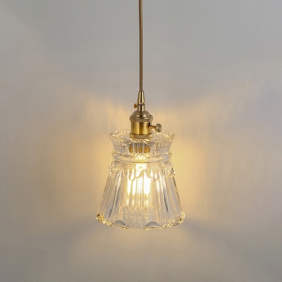 Industrial Floral Hanging Lamp Kit 1 Bulb Clear Glass Ceiling Pendant Light in Brass