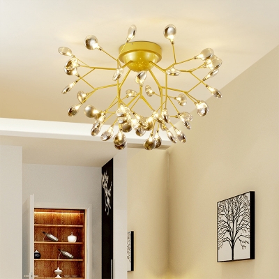 Metallic Branch LED Semi Flush Light Nordic Style Gold Flush Mount Ceiling Chandelier