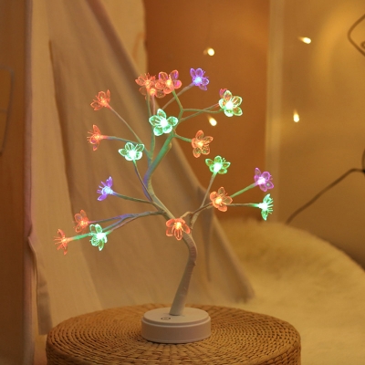 Tree Shaped Battery Table Lamp Modern Plastic Silver Finish LED Night Light for Room Decor