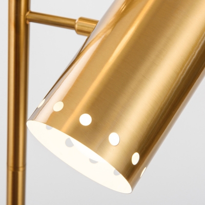Tube Living Room Reading Floor Lamp Metal 3-Head Postmodern Standing Lamp with Pierced Detail in Gold