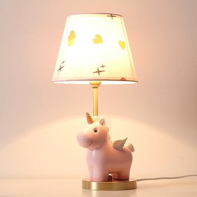Unicorn Childrens Bedroom Table Lighting Resin Single-Bulb Cartoon Night Lamp with Print Fabric Shade