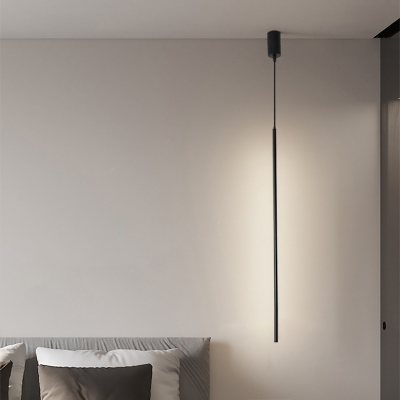 Vertical LED Pendant Lighting Fixture Simplicity Metal Bedside Pendulum Light in Black