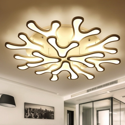 White Coral LED Semi-Flush Mount Ceiling Light Nordic Acrylic Flush Mounted Lamp for Bedroom