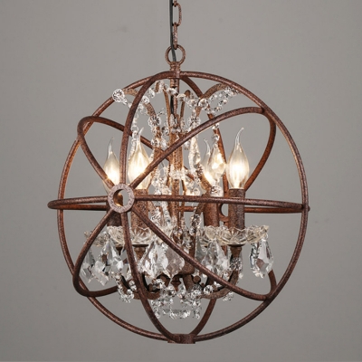 4-Bulb Interlocking Rings Drop Pendant Industrial Wrought Iron Chandelier with Crystal Drapes