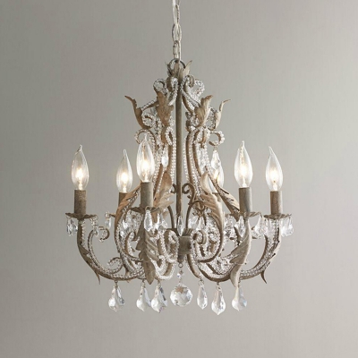 6 Lights Chandelier Baroque Candlestick Suspended Lighting Fixture with Crystal Deco