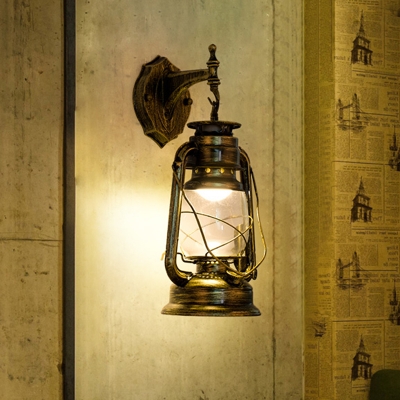 Antique Kerosene Lamp Shaped Sconce Light Single Clear Glass Wall Mounted Light Fixture